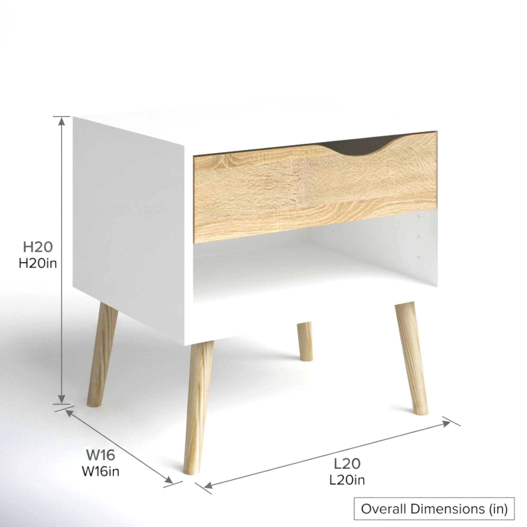 Wooden desk with dimensions labeled on a white background
