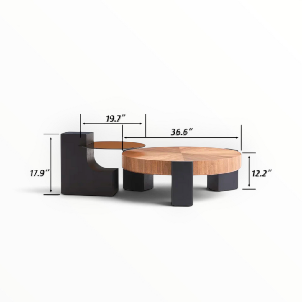 Odin coffee table set dimensions - round coffee table 36.6 inch diameter 12.2 inch height and side table 19.7 inch diameter 17.9 inch height