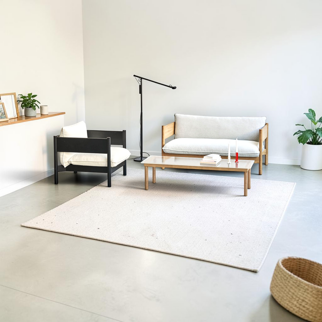 Phantom 2 seater sofa and single chair set in black and natural oak — Woodkraft Studio Hyderabad