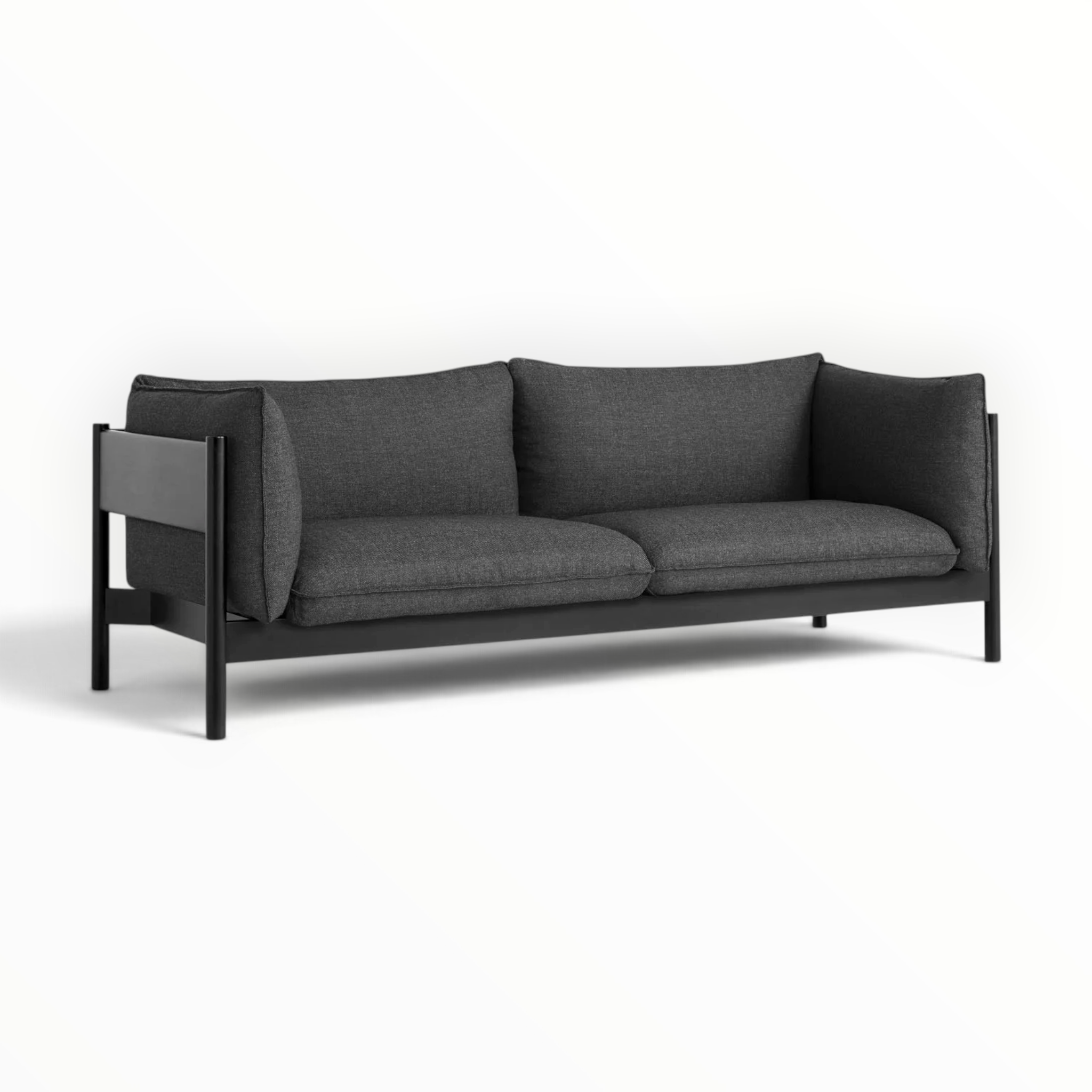 Phantom solid teakwood 3 seater sofa in black frame with charcoal fabric — Woodkraft Studio Hyderabad