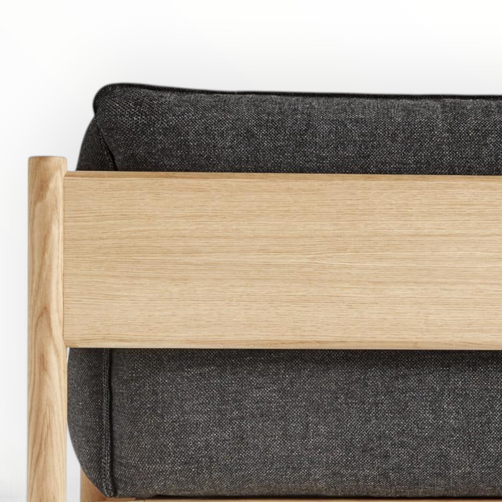 Phantom sofa solid teakwood back rail joinery detail — handcrafted furniture Hyderabad