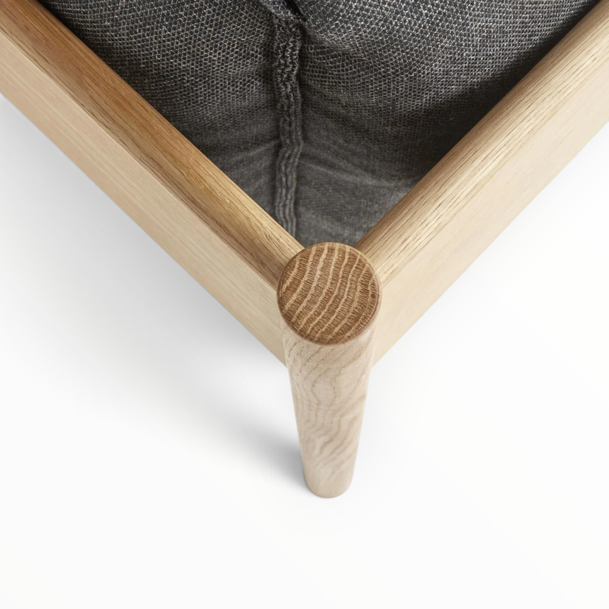 Phantom sofa solid teakwood leg and top corner joinery — Woodkraft Studio Hyderabad