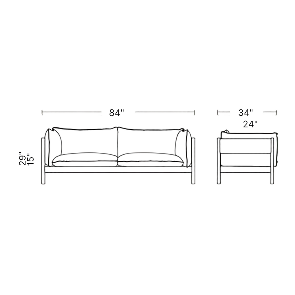 Phantom 3 seater sofa dimensions — 84 inch width, 34 inch depth, 29 inch height — Woodkraft Studio