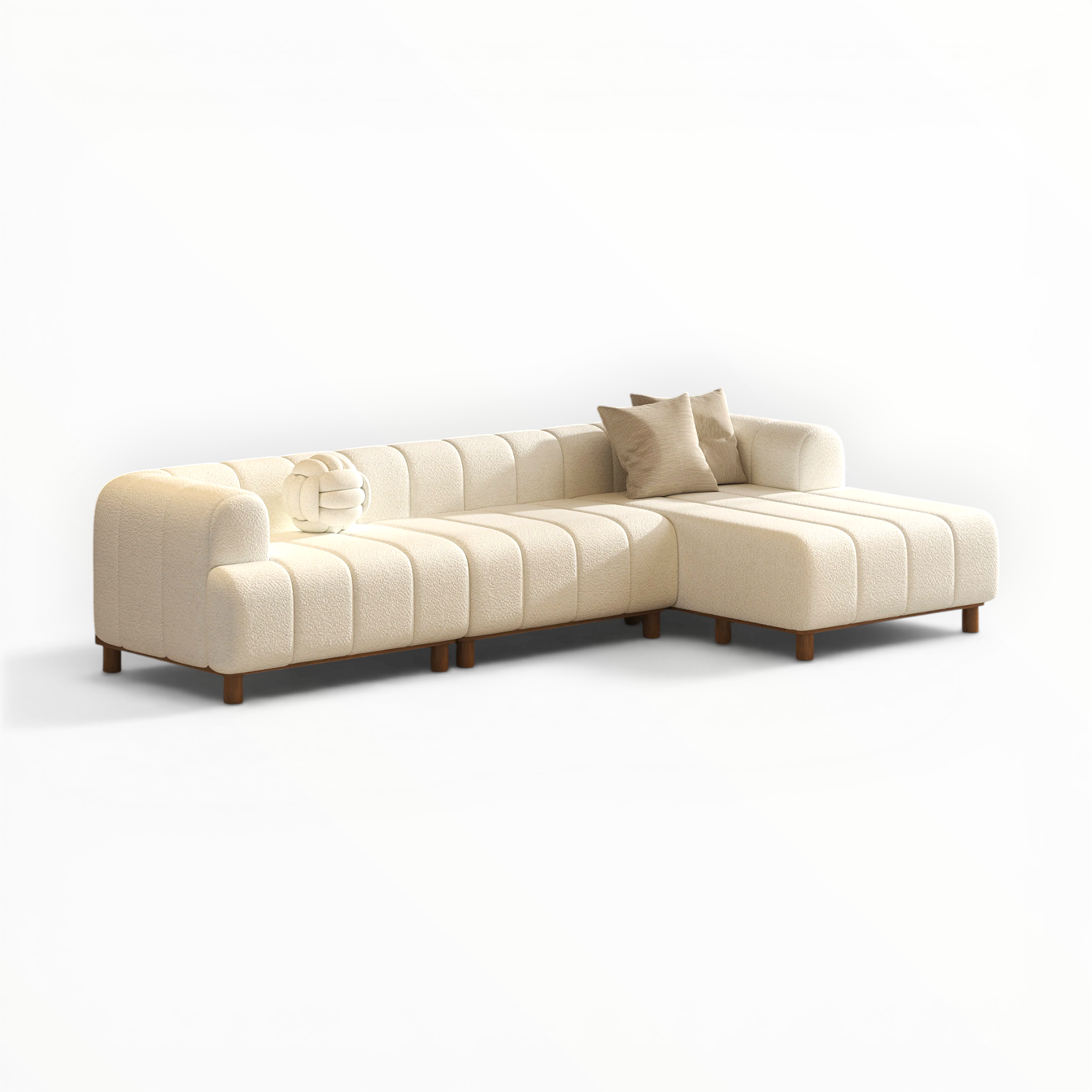 Beige sectional sofa on a white background