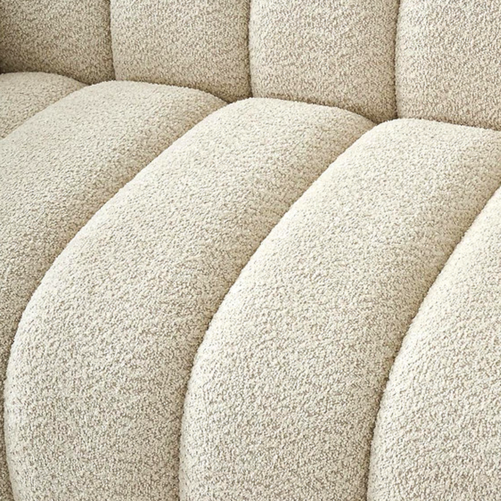 Close-up of a textured beige sofa