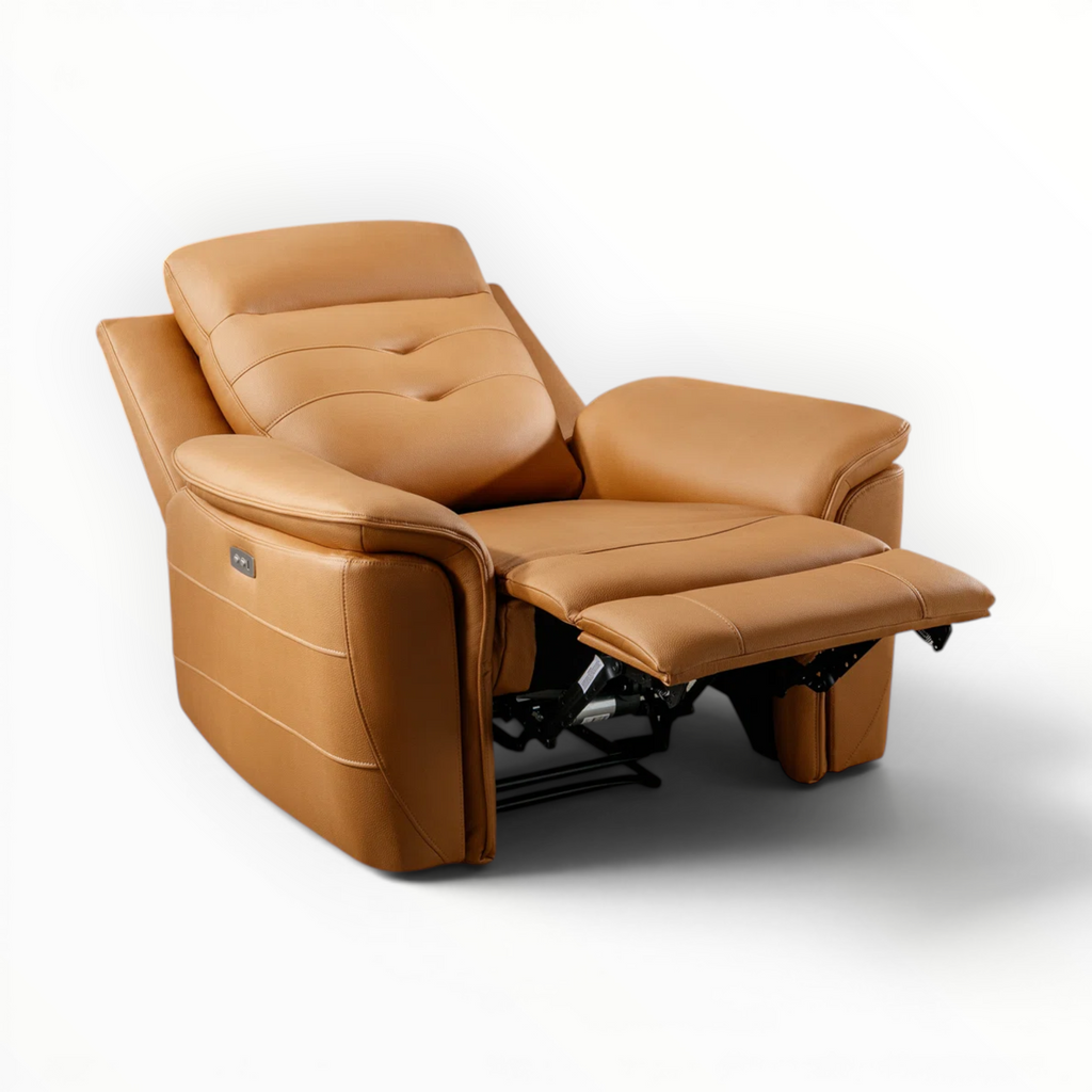 Brown leather recliner chair on a white background