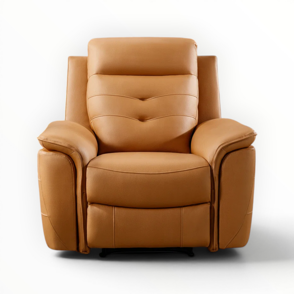 Brown leather recliner chair on a white background