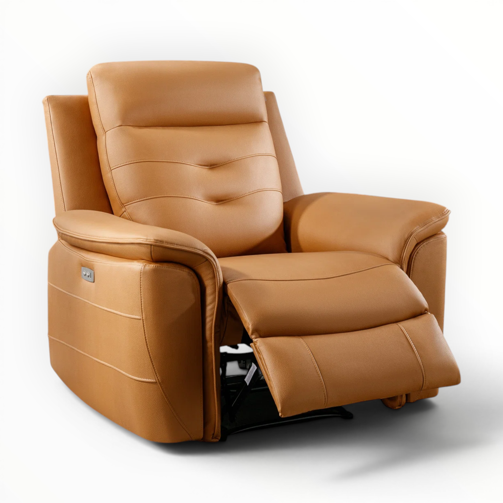 Brown leather recliner chair on a white background