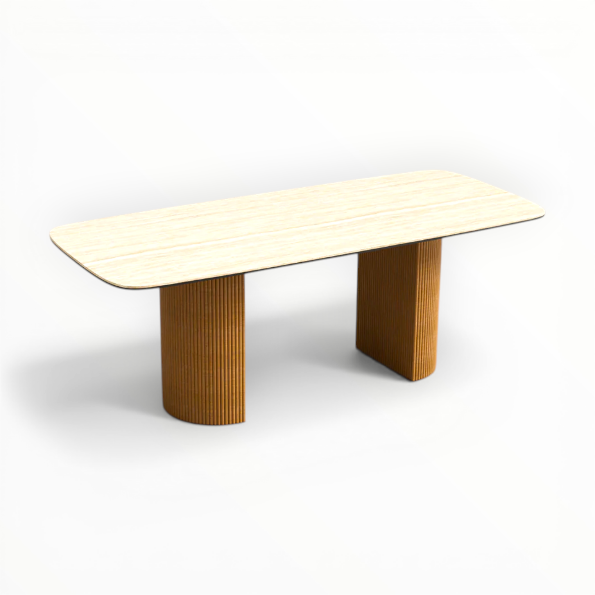 Wooden table with a light finish on a white background