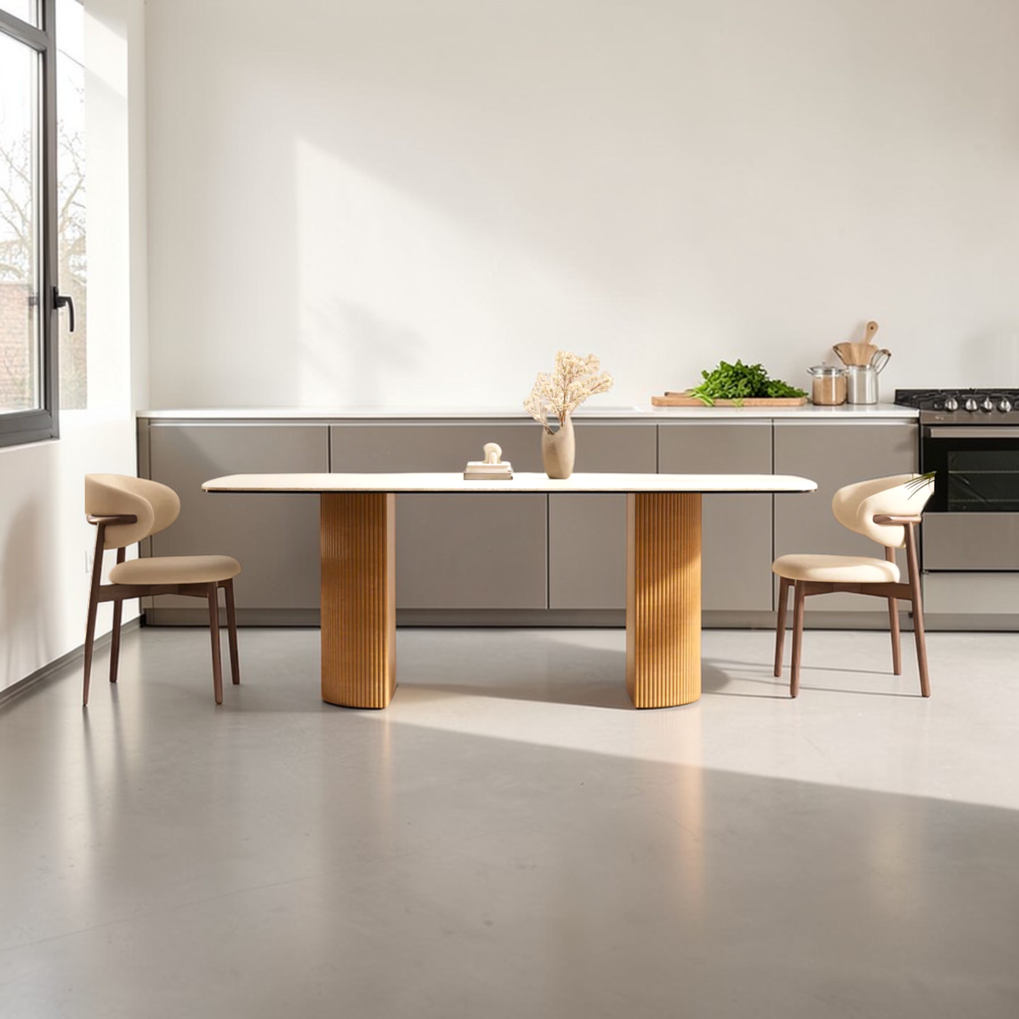 Modern kitchen with a dining table and chairs