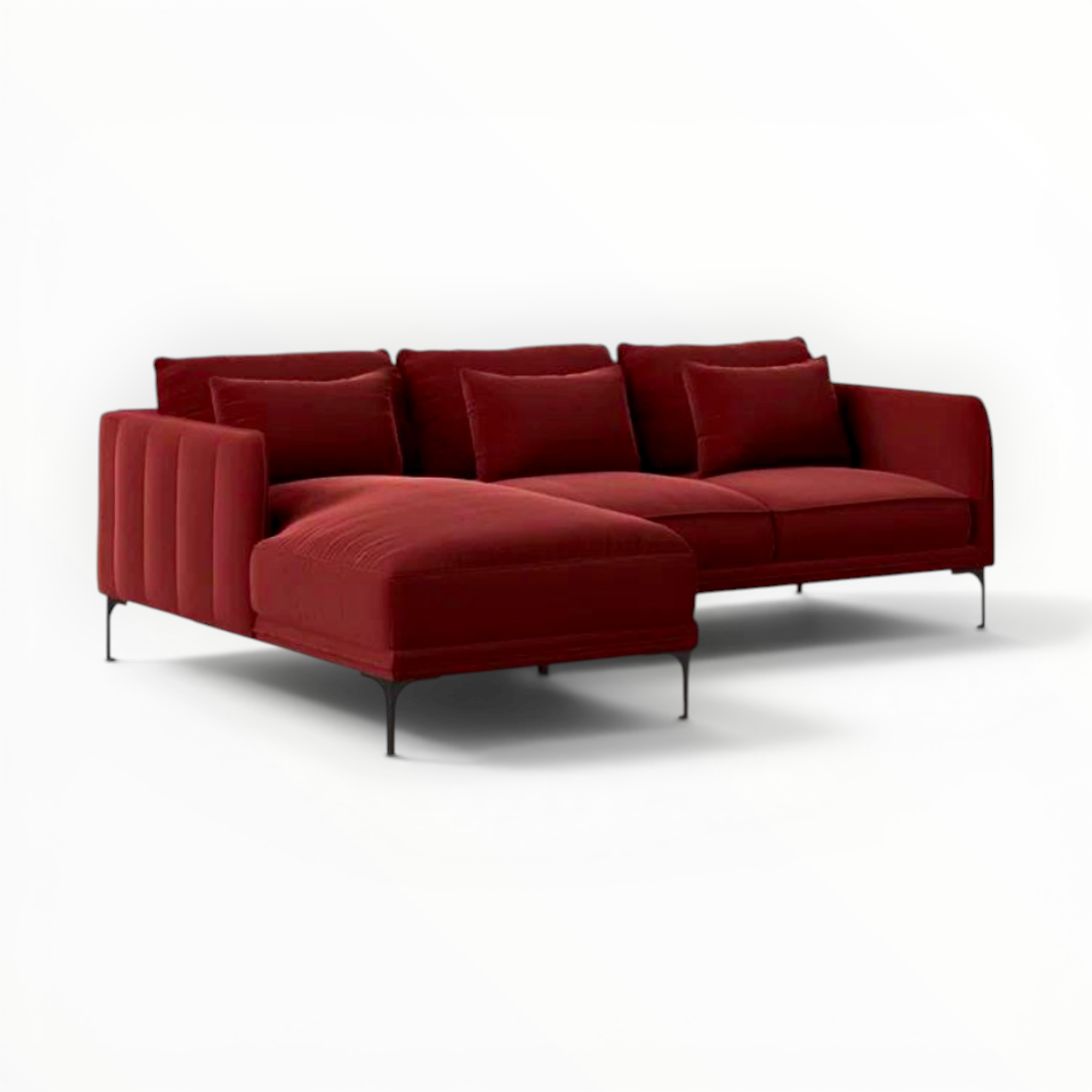 Red sectional sofa on a white background