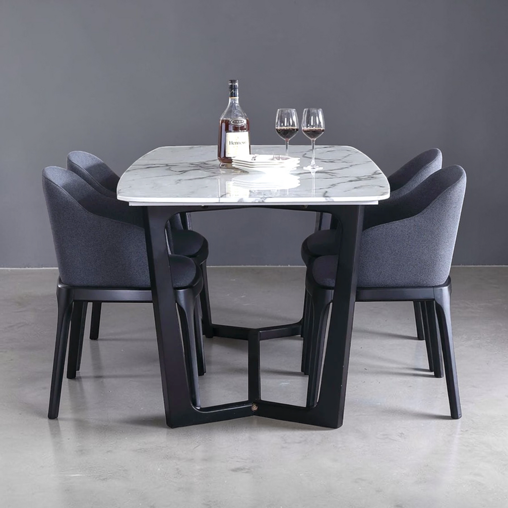 Romano Dining Set | Marble Top Teakwood Dining Table | Woodkraft Studio Hyderabad