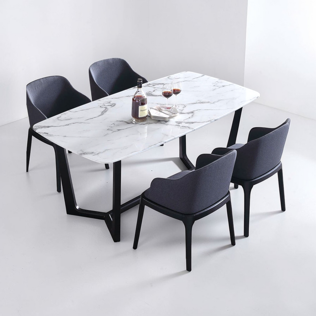 Romano Dining Set | Marble Top Teakwood Dining Table | Woodkraft Studio Hyderabad