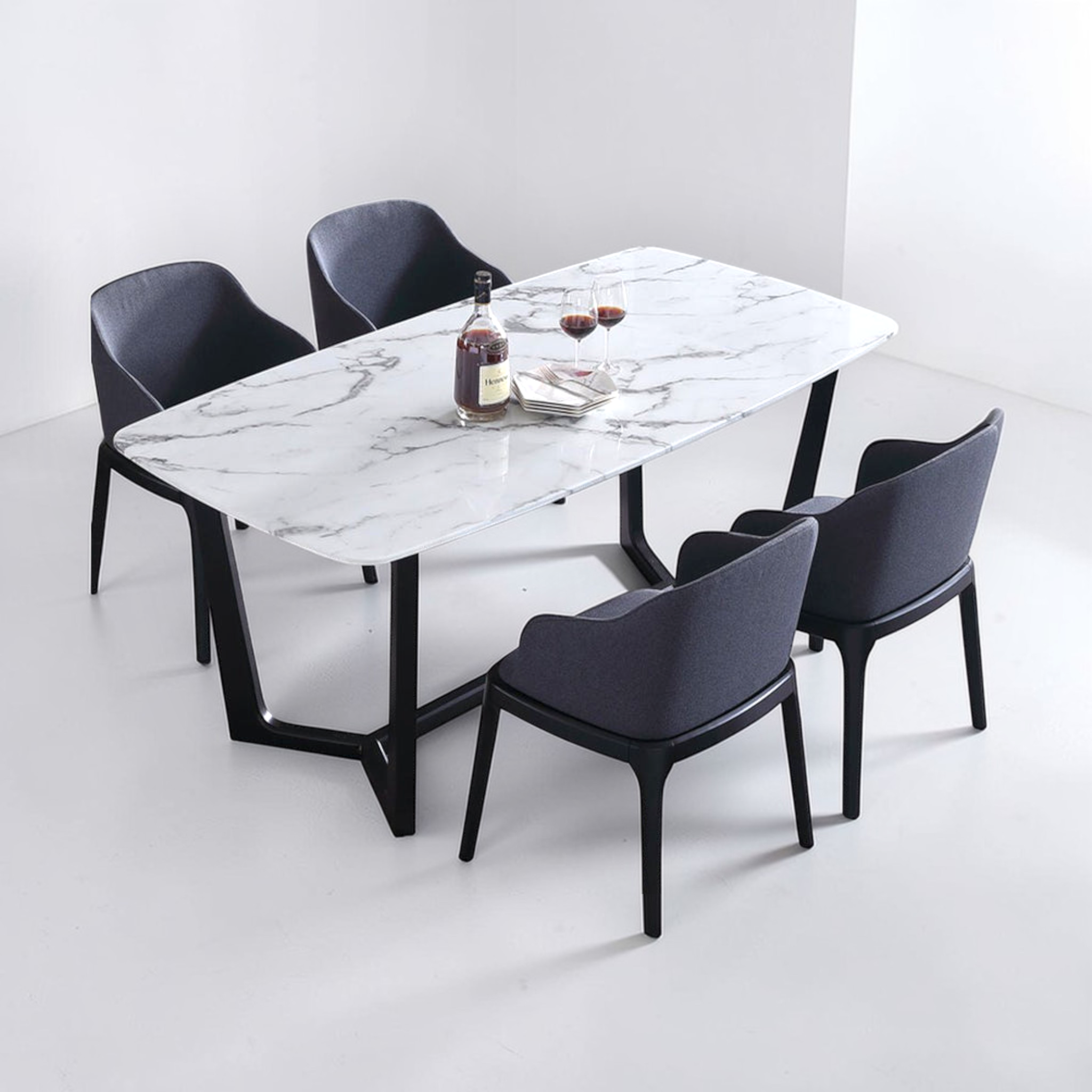 Romano Dining Set | Marble Top Teakwood Dining Table | Woodkraft Studio Hyderabad