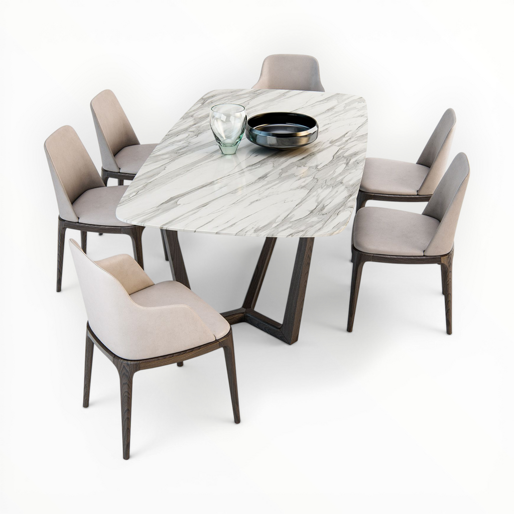 Romano Dining Set | Marble Top Teakwood Dining Table | Woodkraft Studio Hyderabad
