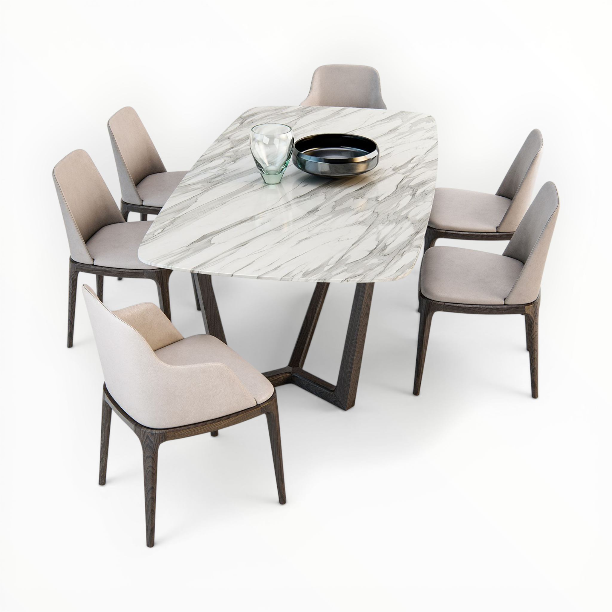 Romano Dining Set | Marble Top Teakwood Dining Table | Woodkraft Studio Hyderabad