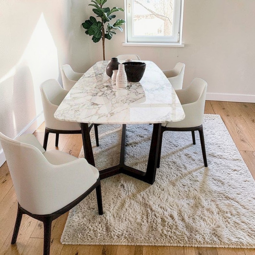 Romano Dining Set | Marble Top Teakwood Dining Table | Woodkraft Studio Hyderabad