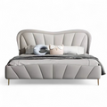 Ruisa upholstered bed in king size — tulip-tufted headboard, gold-tone legs, teakwood frame, Woodkraft Studio Hyderabad