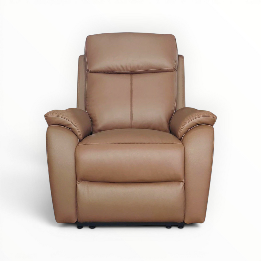 Brown leather recliner chair on a white background