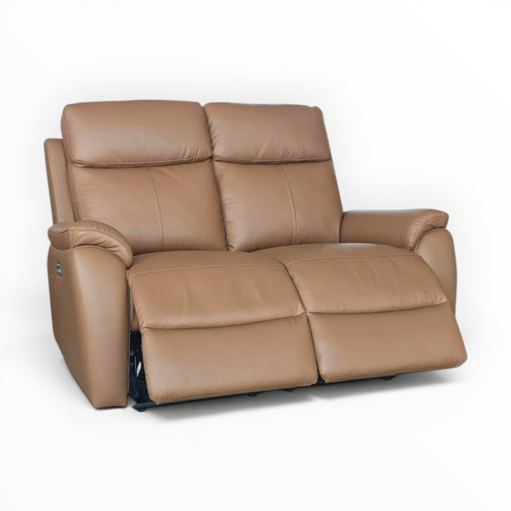Brown leather recliner sofa on a white background