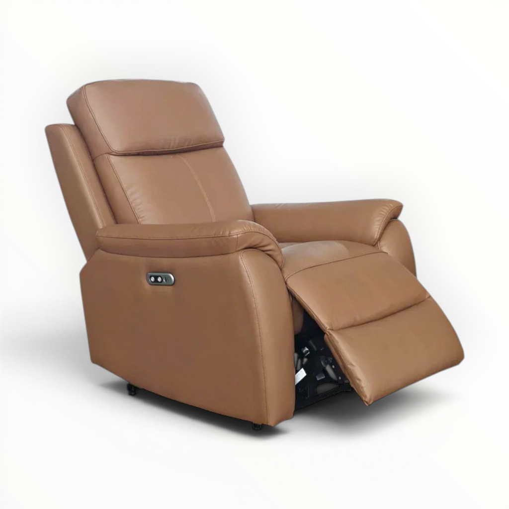 Brown leather recliner chair on a white background