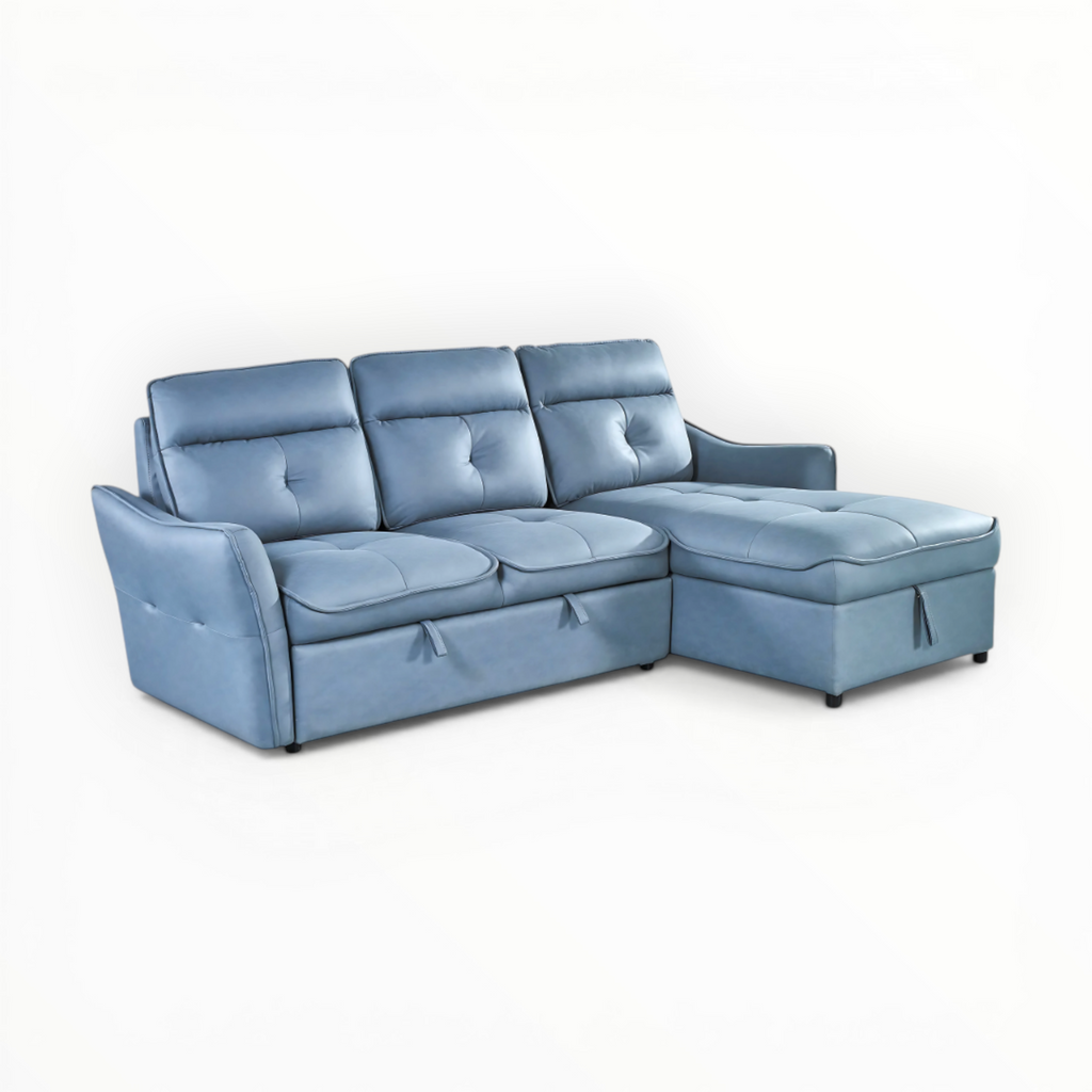 Blue sectional sofa on a white background