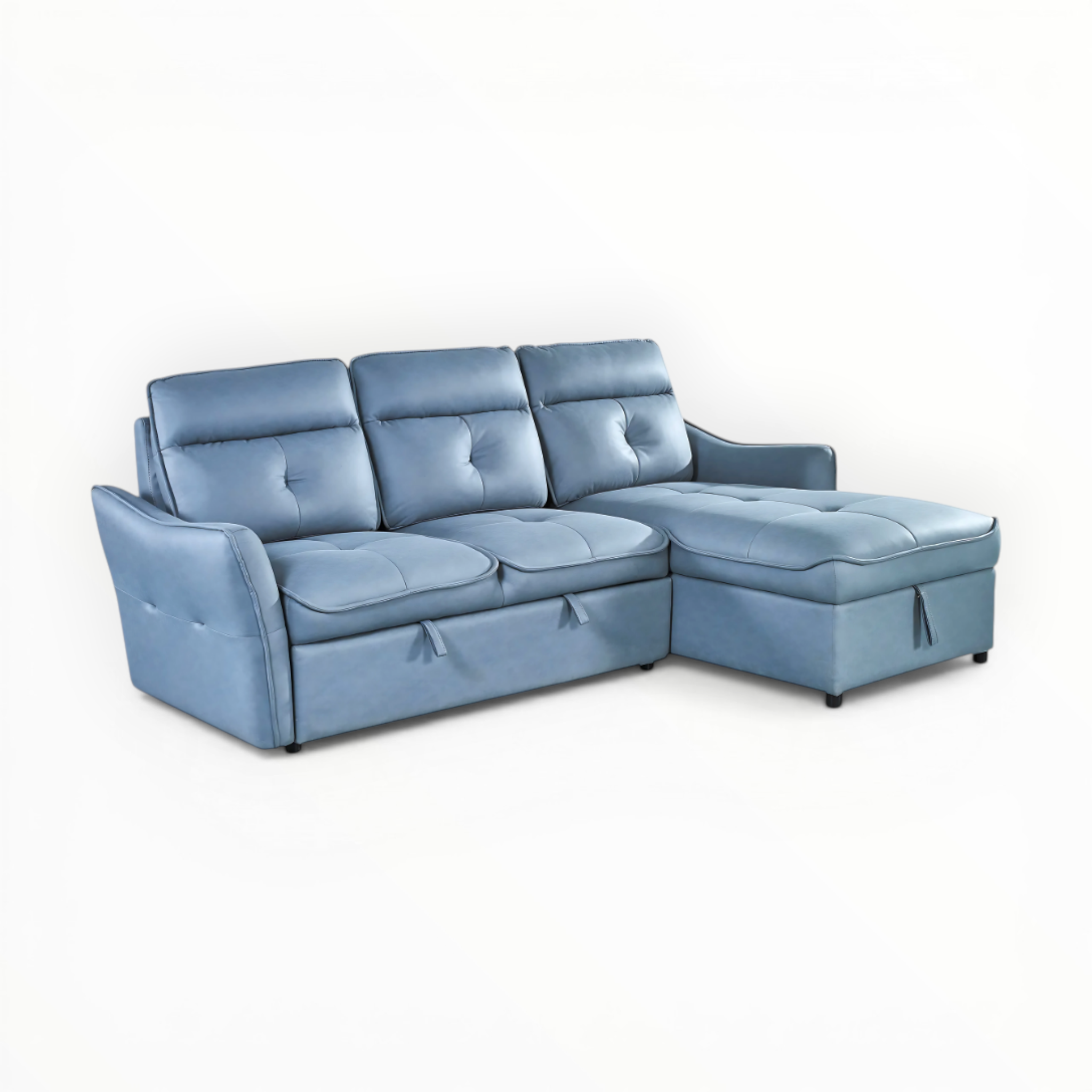 Blue sectional sofa on a white background
