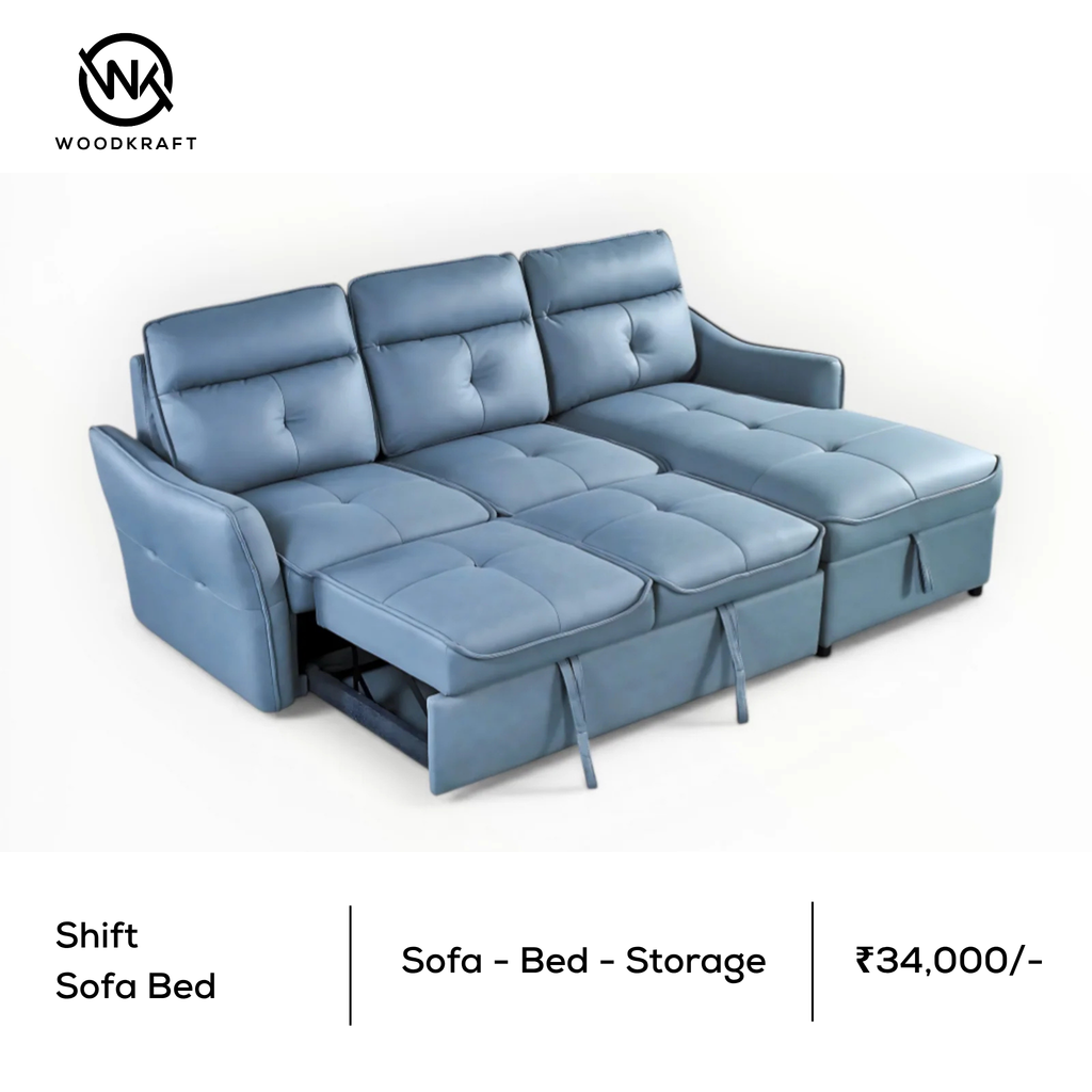 Shift | Sofa Cum Bed with Storage | Customisable | Woodkraft Studio