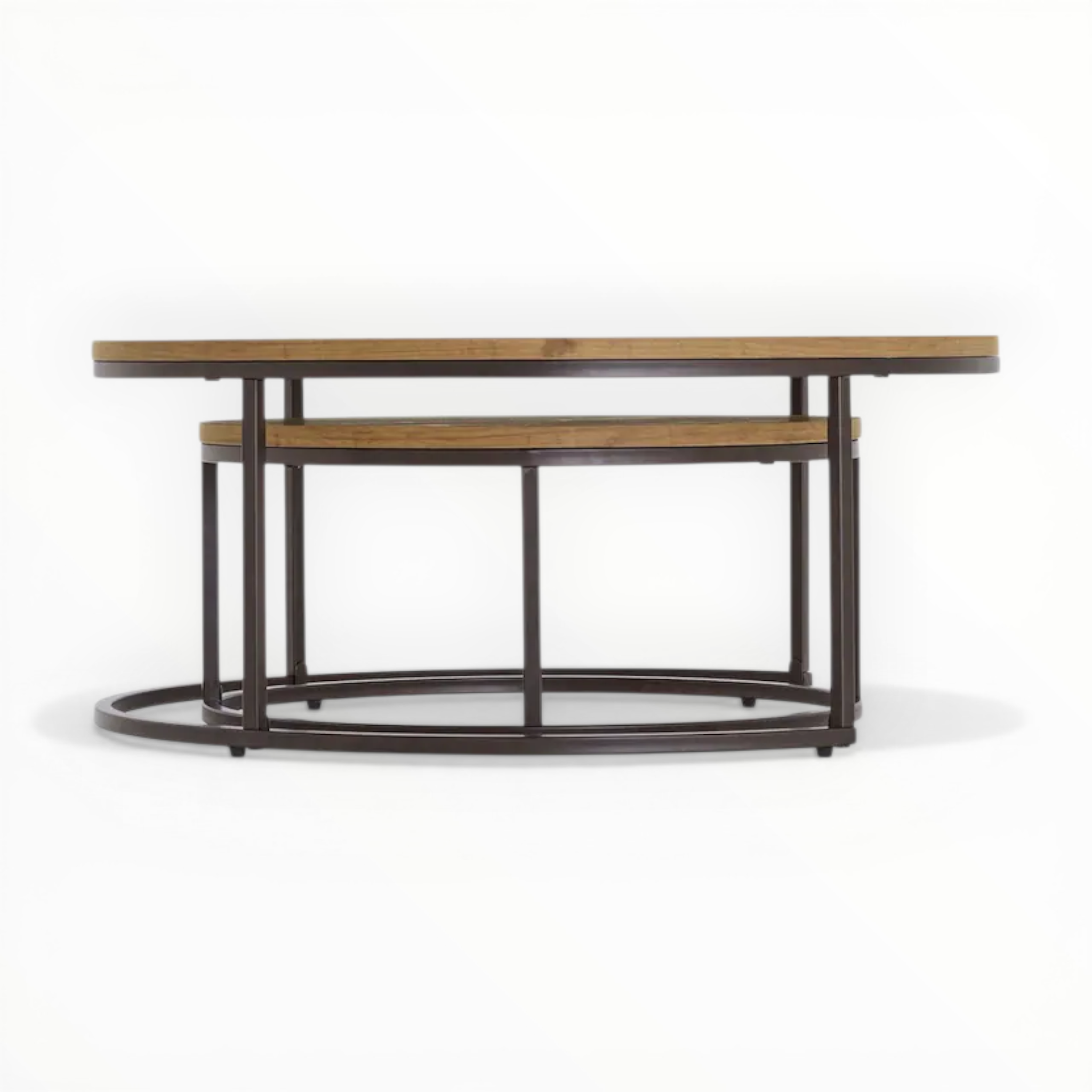 Wooden table with metal frame on a white background