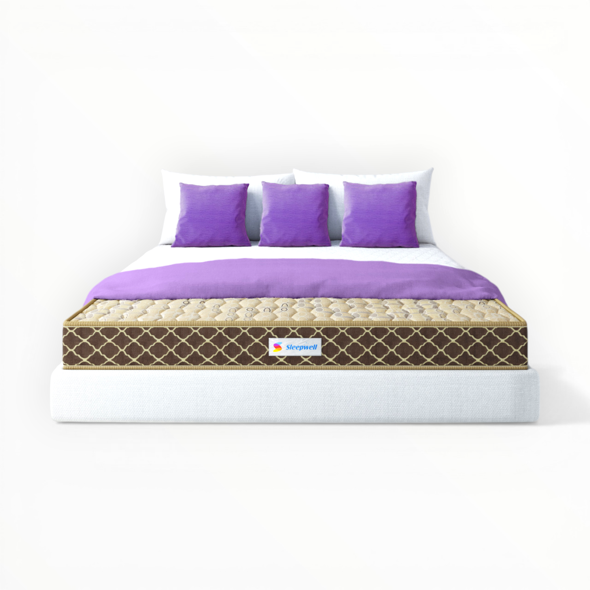 Mattress with purple bedding and pillows on a white background
Sleepwell Pro FitRest luxury Mattress – Authorised Dealer Hyderabad