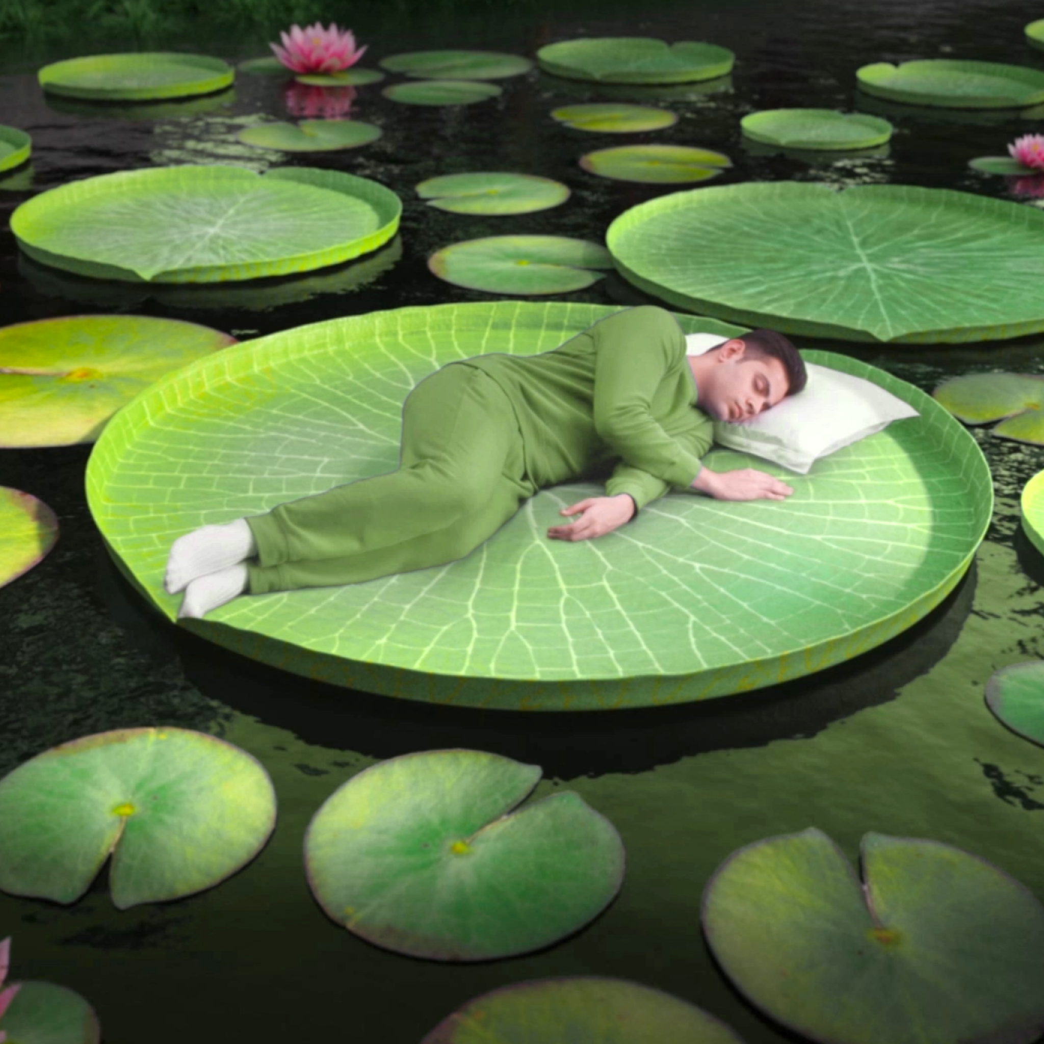 Person lying on a large green lily pad in a pond with other lily pads and flowers.
Sleepwell Pro Nexa Classic Mattress 6 inch - Premium plush comfort with Resitec foam and Air-O-Fresh technology
