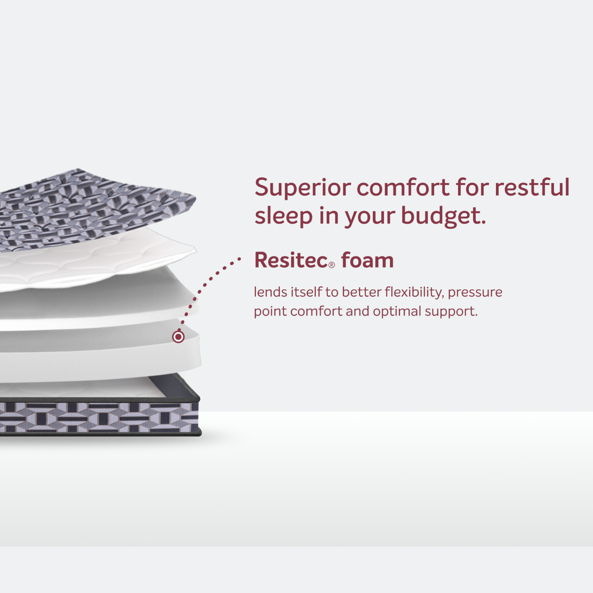 Stack of pillows with Resitec foam text on a white background
Sleepwell Utsav Comfort Classic Mattress – Authorised Dealer Hyderabad
Sleepwell Utsav Comfort Regular Mattress – Authorised Dealer Hyderabad