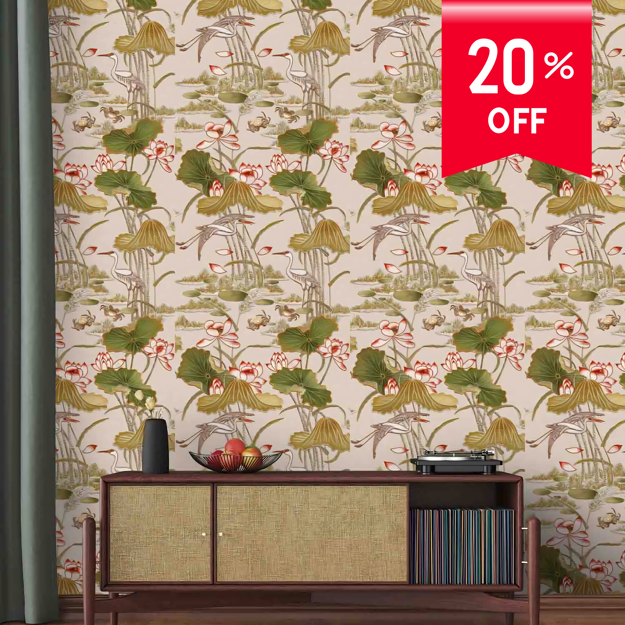 Tapestry Lotus Pond Wallpaper Roll