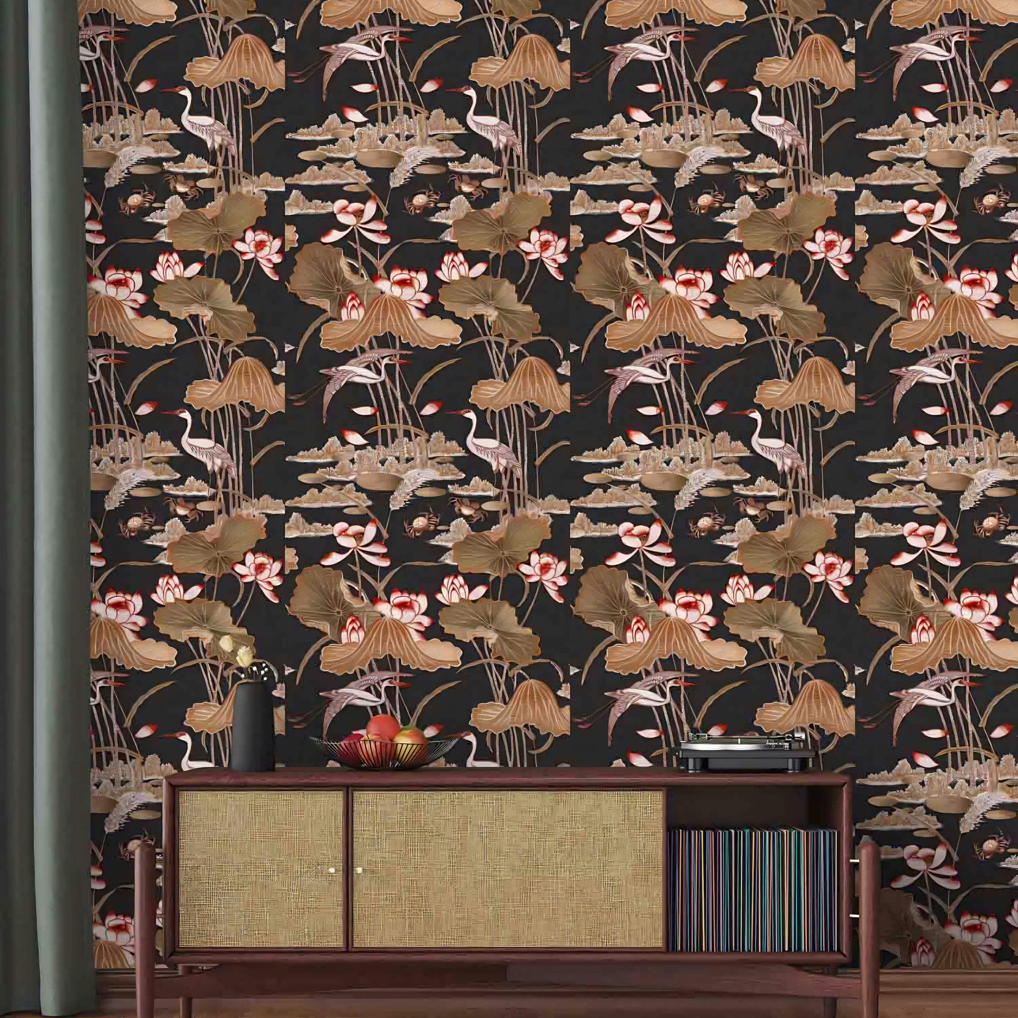 Tapestry Lotus Pond Wallpaper Roll