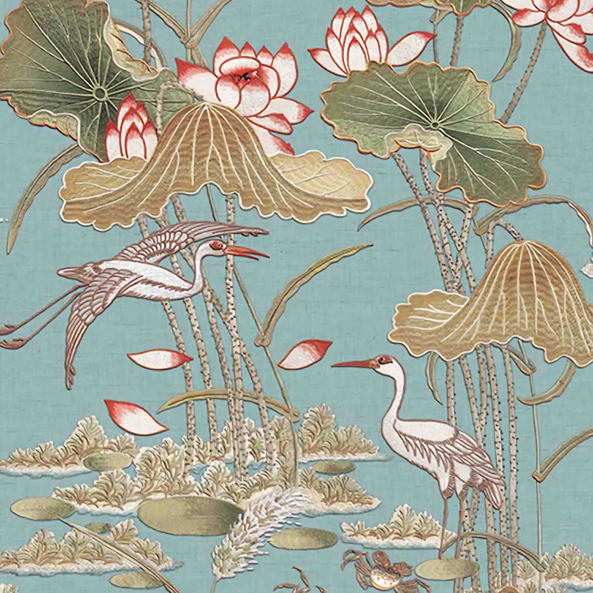 Tapestry Lotus Pond Wallpaper Roll