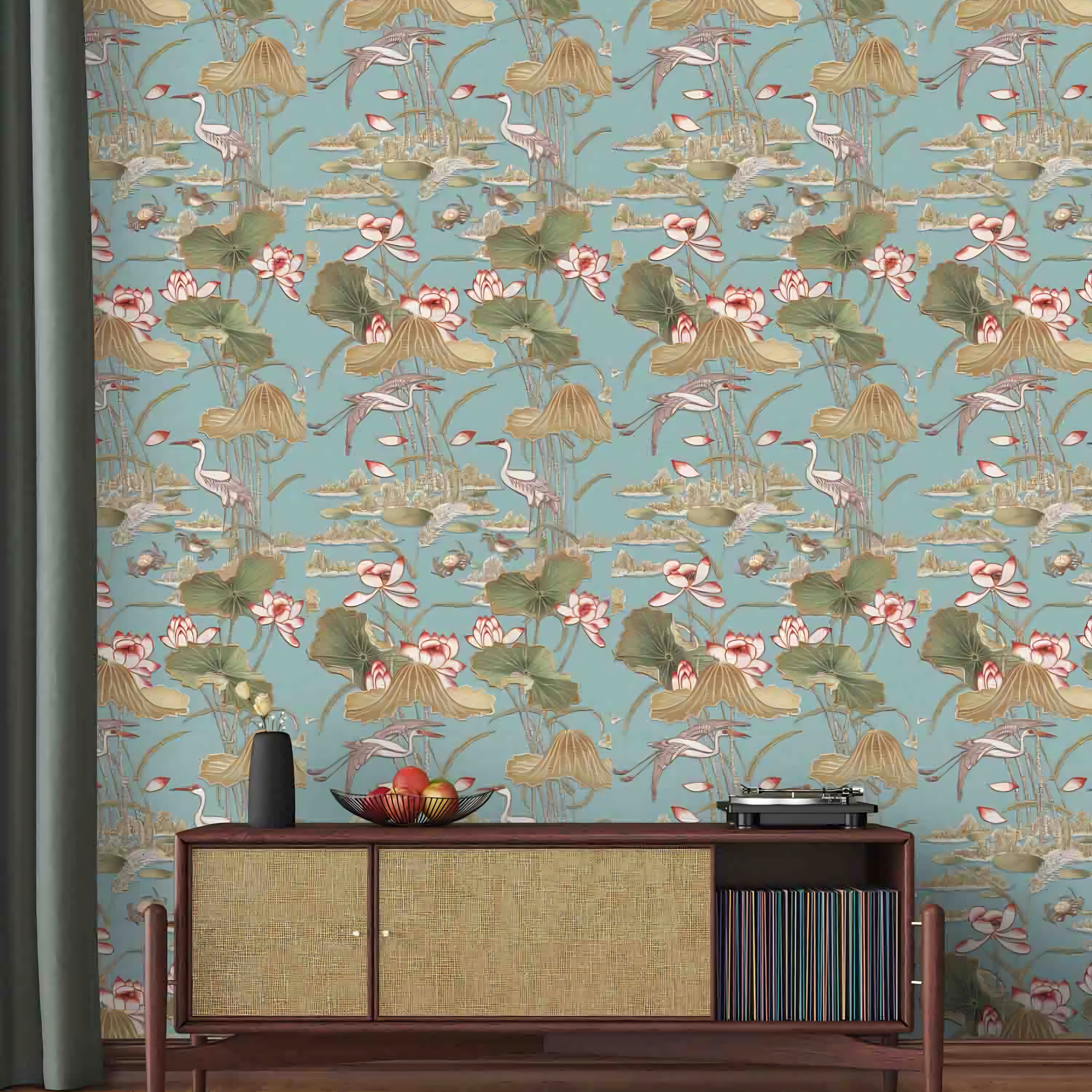 Tapestry Lotus Pond Wallpaper Roll