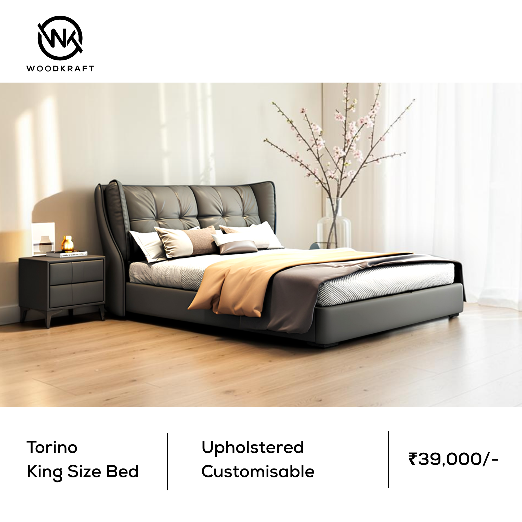 Torino Upholstered Bed - King Size Bed