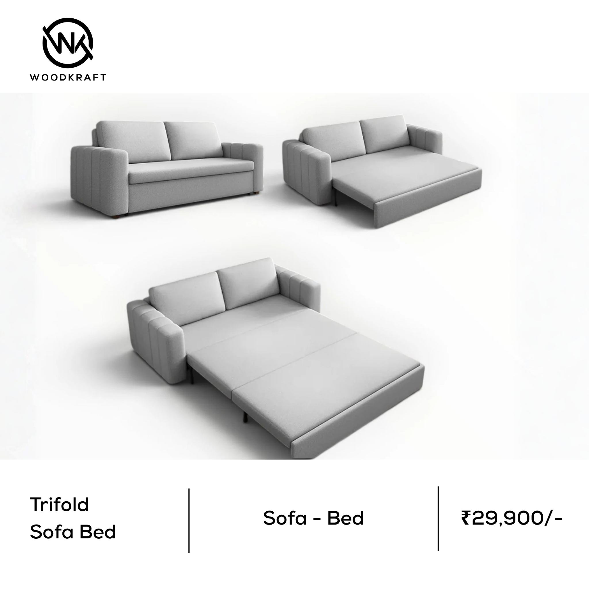Trifold 3 Seater Sofa Cum Bed — Triple Fold Sleeper Sofa
