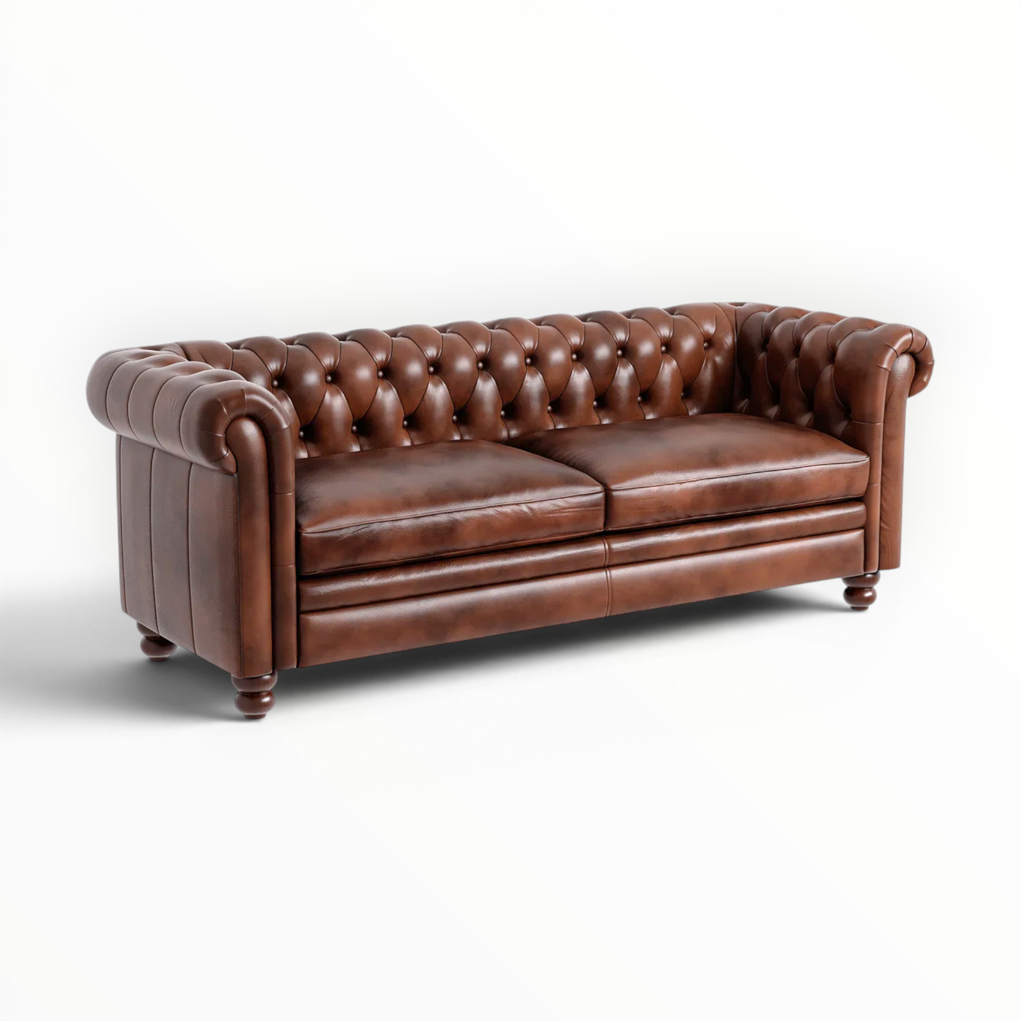 Brown leather sofa on a white background