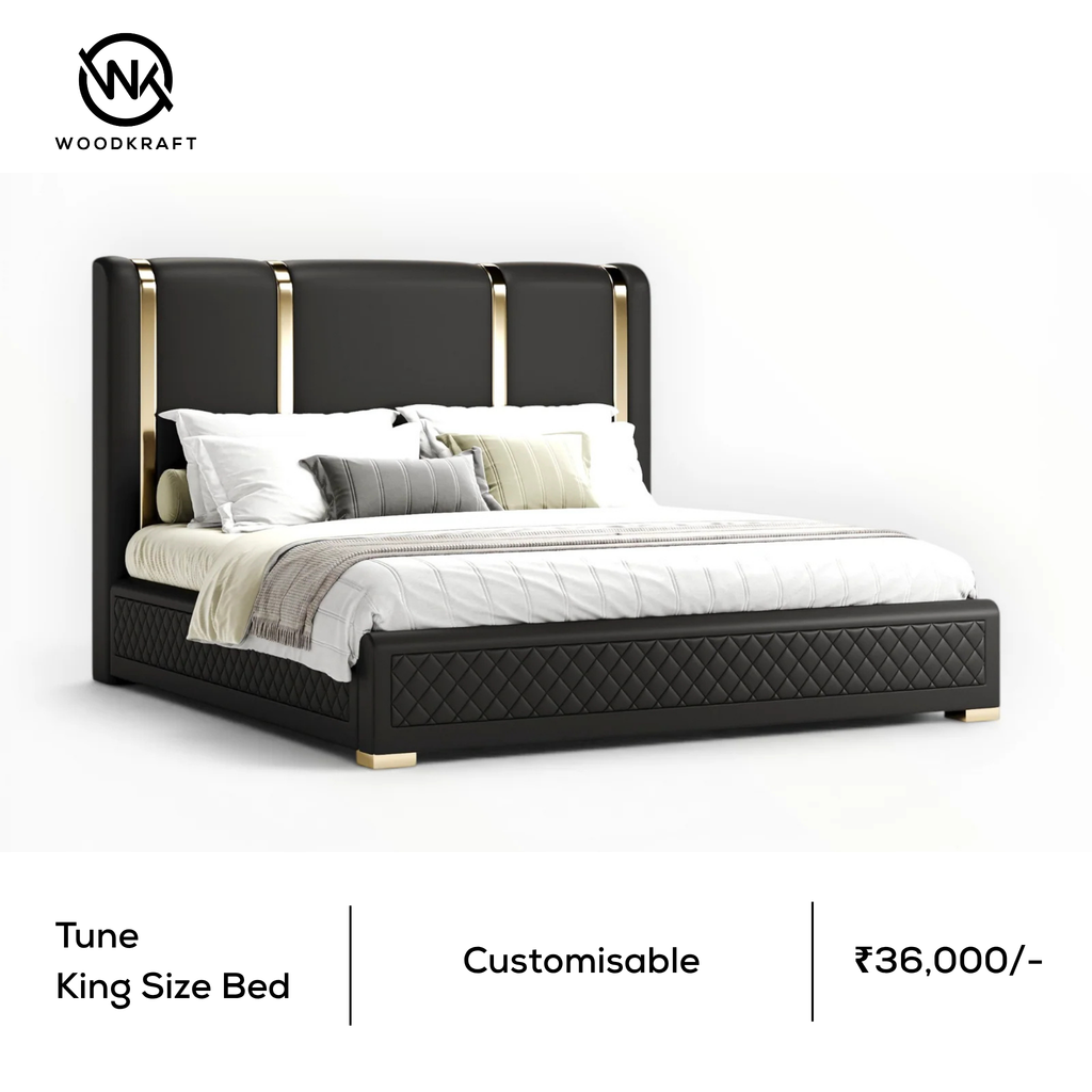 Tune Bed | Upholstered Bed with Metal Legs | King & Queen Size | Woodkraft Studio