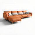 Orange sectional sofa with cushions on a white background