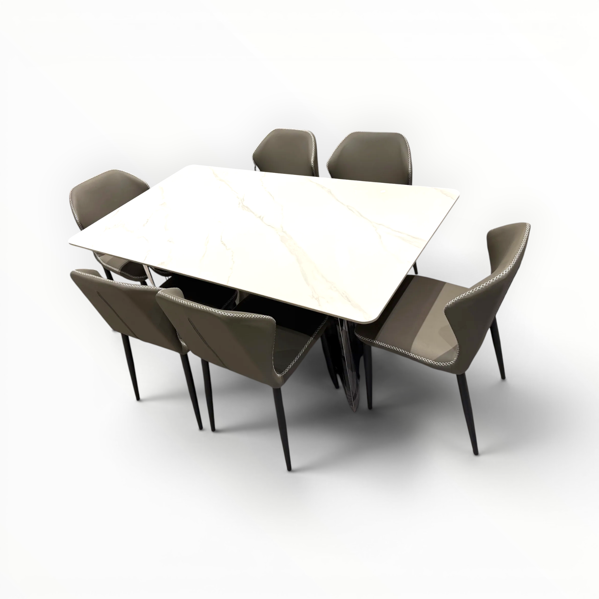 Urban dining chair – rear view showing two-tone taupe and cream leatherette upholstery with cross-stitch trim