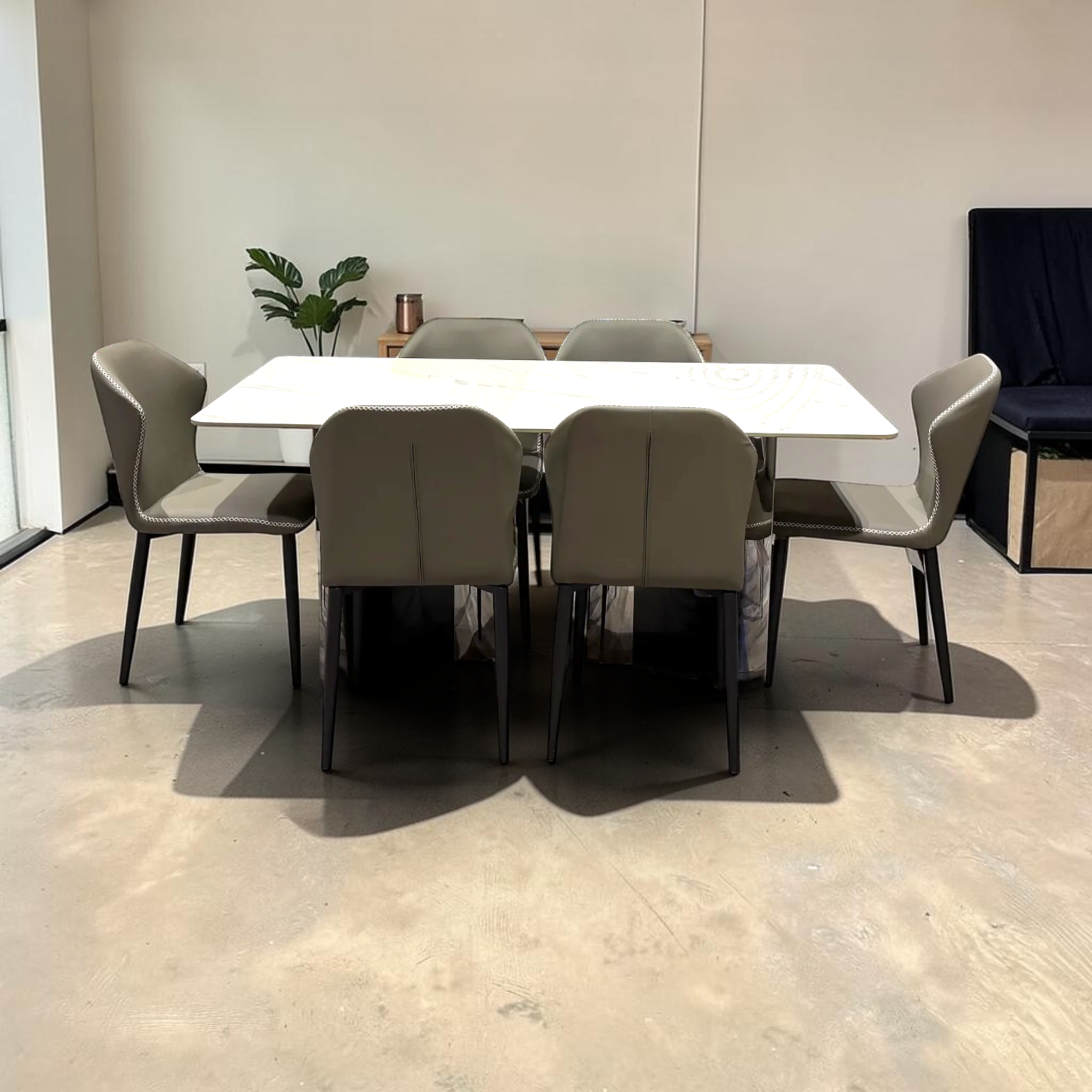 Urban 6-seater dining set on display at Woodkraft Studio showroom Hyderabad
