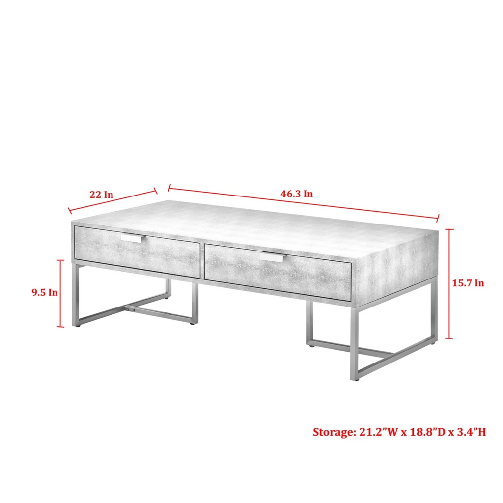 Coffee table image in black and white showing measurements