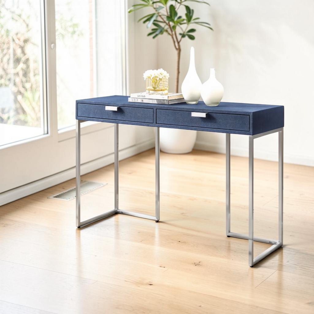 Vault Console Table | Navy MDF Deco & Steel Base | Woodkraft Studio