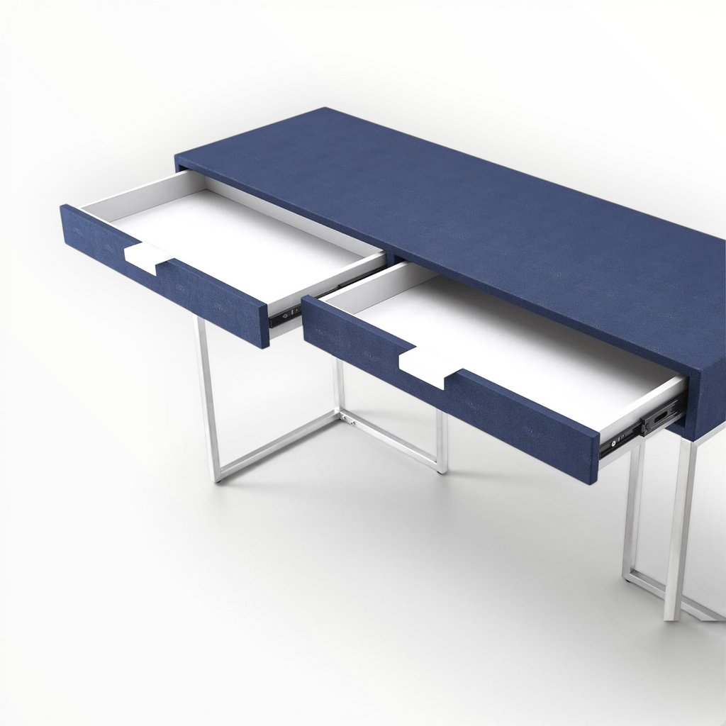 Vault Console Table | Navy MDF Deco & Steel Base | Woodkraft Studio