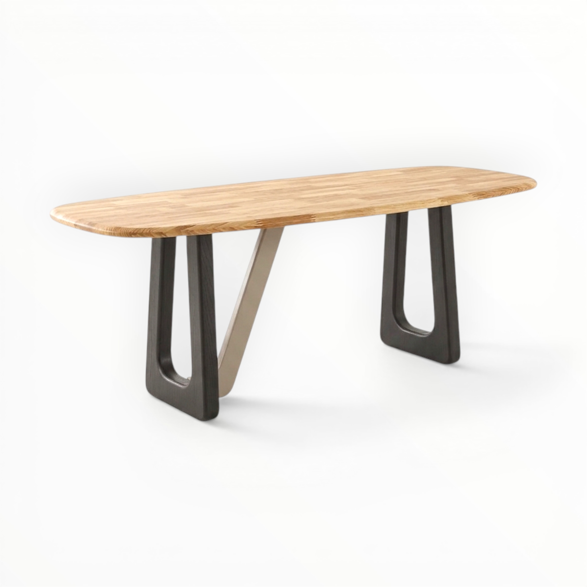 Wooden table with black metal legs on a white background