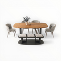 Dining set with wooden table and four chairs on a white background