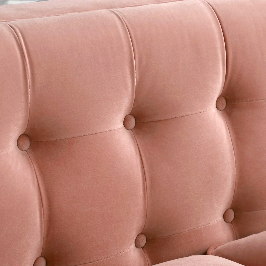 Blush 3 Seater Sofa – Styled in Living Room with Natural Light and Floral Decor