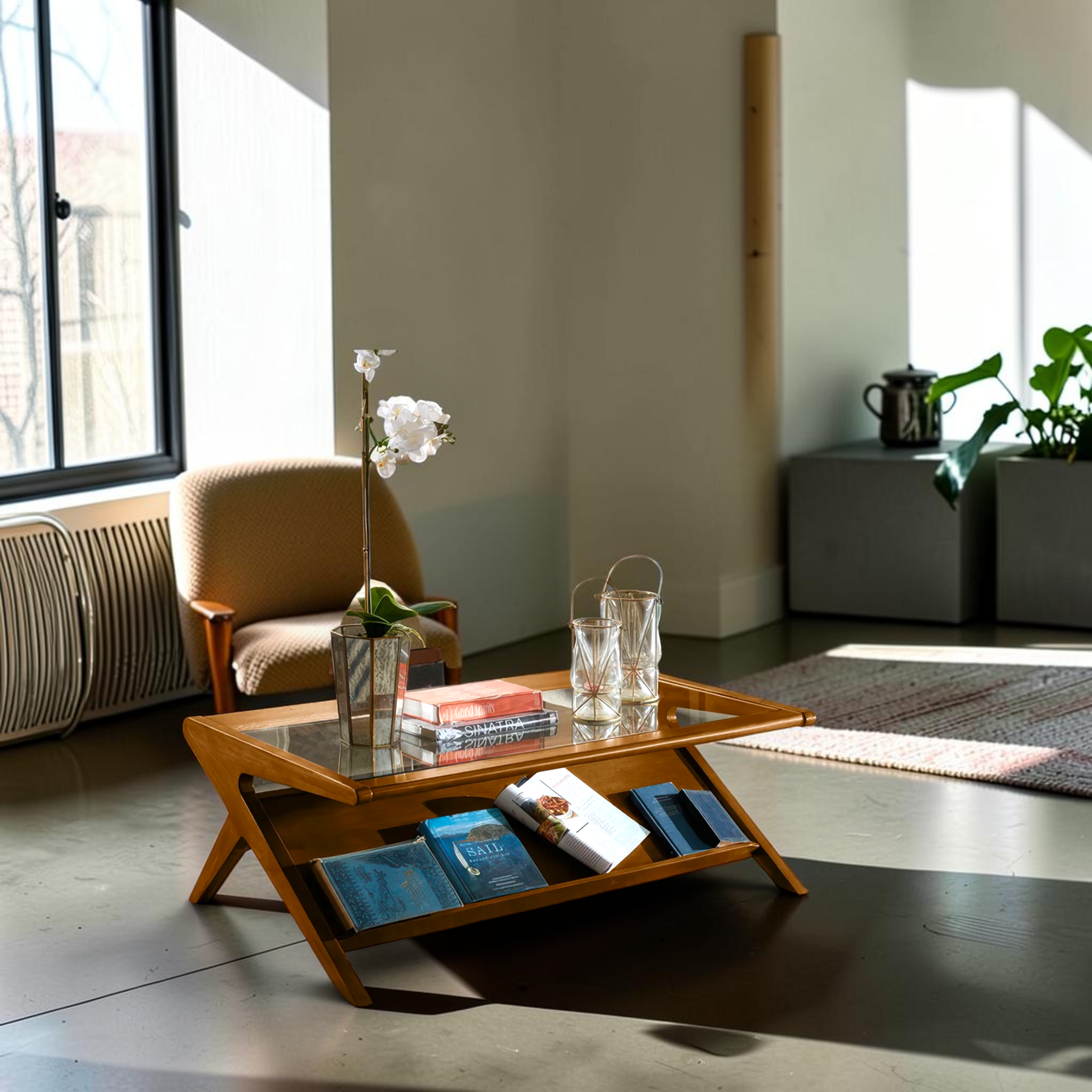 Edge Coffee Table Solid Wood with Magazine Shelf – Woodkraft Studio Hyderabad